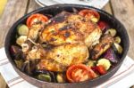 Roasted Chicken With Vegetables Stock Photo