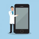 Doctor Pointing To The Screen Of A Smartphone Stock Photo