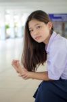 Portrait Of Thai High School Student Uniform Teen Beautiful Girl Happy And Relax Stock Photo