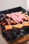 Tasty Meal With Fresh Meat On Grill Stock Photo