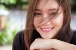 Portrait Of Thai Adult Beautiful Girl Relax And Smile Stock Photo