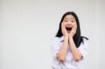 Portrait Of Thai High School Student Uniform Beautiful Girl Excellent Stock Photo