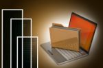 Laptop With File Folder Stock Photo