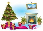 Cartoon  Illustration Interior Christmas Room With Separated Layers Stock Photo