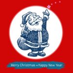 Santa Claus Hand Drawn In Christmas Greeting Card Stock Photo