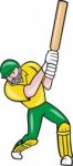 Cricket Player Batsman Batting Front Cartoon Isolated Stock Photo