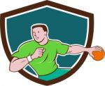 Handball Player Throwing Ball Crest Cartoon Stock Photo