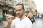 Man Taking Photo With Mobile Phone Stock Photo