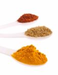 Indian Spices In Spoons Stock Photo