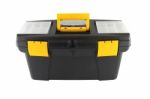 Black Plastic Tool Box On White Background Stock Photo