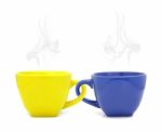 Blue And Yellow Cups Stock Photo