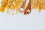 Italian Foods Concept And Menu Design. Various Kind Of Pasta Far Stock Photo