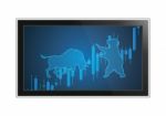 Stock Market Bull Bear Candle Stick Monitor Stock Photo