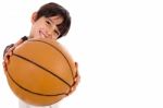 Boy With The Ball, Focus On Ball Stock Photo