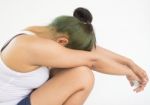 Stress Woman With Combined Pills In Hands,woman Healthcare Concept And Ideas Stock Photo