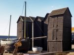 Fishermen's Sheds And Boat  In Hastings Stock Photo