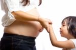 Wonderful Pregnant Woman And Her Children Stock Photo