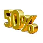 3d Gold 50 Fifty Percent Sign Stock Photo