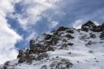 View From Sass Pordoi In The Upper Part Of Val Di Fassa Stock Photo