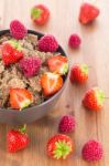 Bran Flakes With Fresh Raspberries And Strawberries Stock Photo