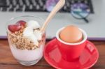 Granola With Fruits On Work Station Stock Photo