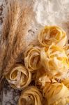 Fettuccine Pasta Italian Food Still Life Rustic Close Up Macro Stock Photo