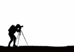 The Man Work With The Camera On White Background Stock Photo