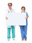 Aged Doctors Holding Blank Board Stock Photo