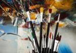 Artist Paint Brush On Painting Background  Stock Photo