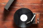 Turntables And Vinyl On Wooden Background Stock Photo