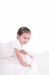 Little Girl On Bed Stock Photo