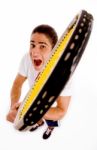 High Angle View Of Shouting Male With Racket Stock Photo