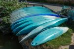 Kayaks Stacked At Bude Stock Photo