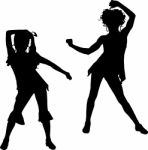 Dancing Silhouettes Children Stock Photo