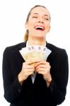 Businesswoman Holding Money Stock Photo