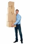 Male Holding Cardboard Box Stock Photo