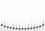 Five Color Medical Syringe Background On Curve Line View Stock Photo