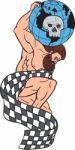 Atlas Lifting Globe Skull Checkered Flag Drawing Stock Photo