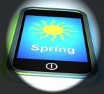 Spring On Phone Displays Springtime Season Stock Photo