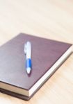 Classic Leather Notebook With Pen Stock Photo