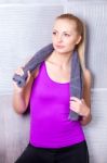 Pretty Blonde Woman After Fitness Training Stock Photo