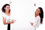 Women Pointing White Board Stock Photo