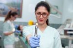 Dentist In Her Office Stock Photo