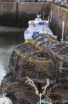 Mesh Net Shellfish Traps At Sea Port Stock Photo