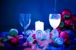 Glasses Of Champagne And New Year Decorations Stock Photo