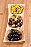 Variety Of Green, Black And Mixed Marinated Olives Stock Photo