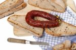 Chorizo And Traditional Bread Stock Photo