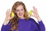 Woman With Easter Eggs Stock Photo