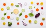 Food Pattern With Raw Ingredients Of Salad. Various Vegetables L Stock Photo