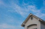 New House Gable Under Sky Stock Photo